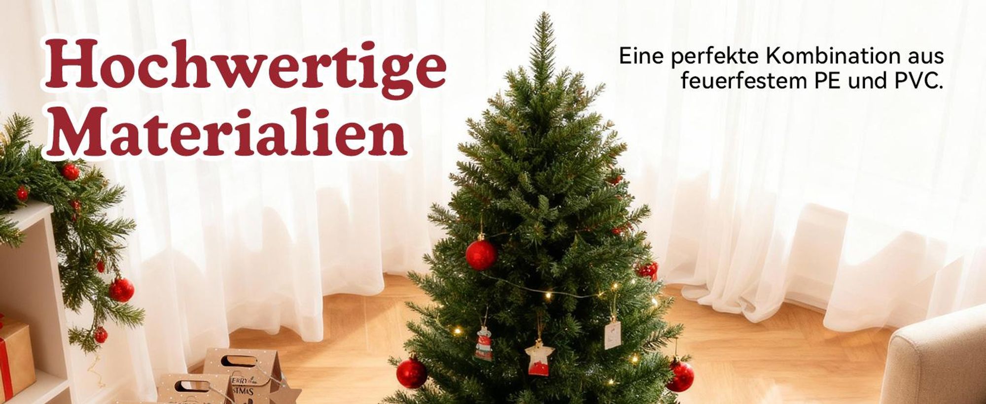 Künstlicher Weihnachtsbaum DEWINNER 180 cm,, Holzständer, Einstellbare PE/PVC-Zweige, Extra Dicht und Realistisch, Einfacher Aufbau