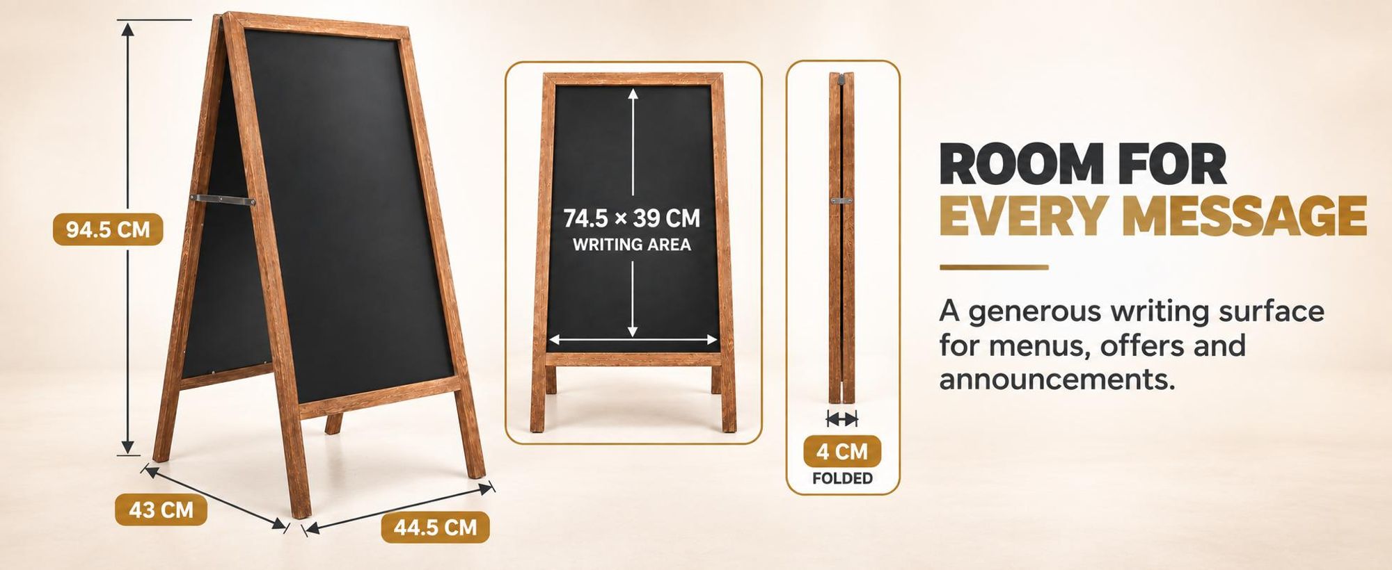 WISFOR Kundenstopper Holz, Kreidetafel Werbeaufsteller beideseitig, Magnetische Werbetafel Aufsteller Klappbar, 50 x 100 cm