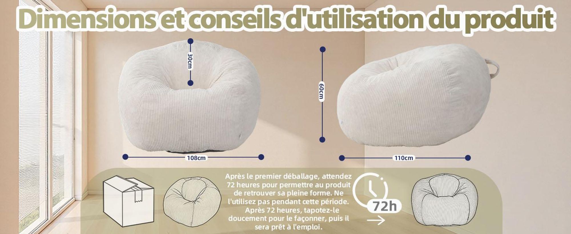 Fauteuil pouf géant pour adulte, rempli de blocs de mousse compressée, canapé au sol extra large et moelleux, chaise de lecture sans armature, circula