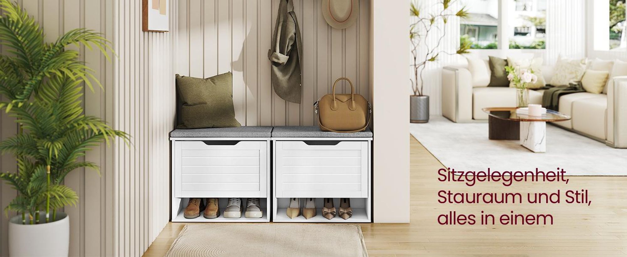 VASAGLE Schuhbank mit Sitzkissen, Sitzbank mit 3 Ebenen, Schuhkipper für 6 Paar Schuhe