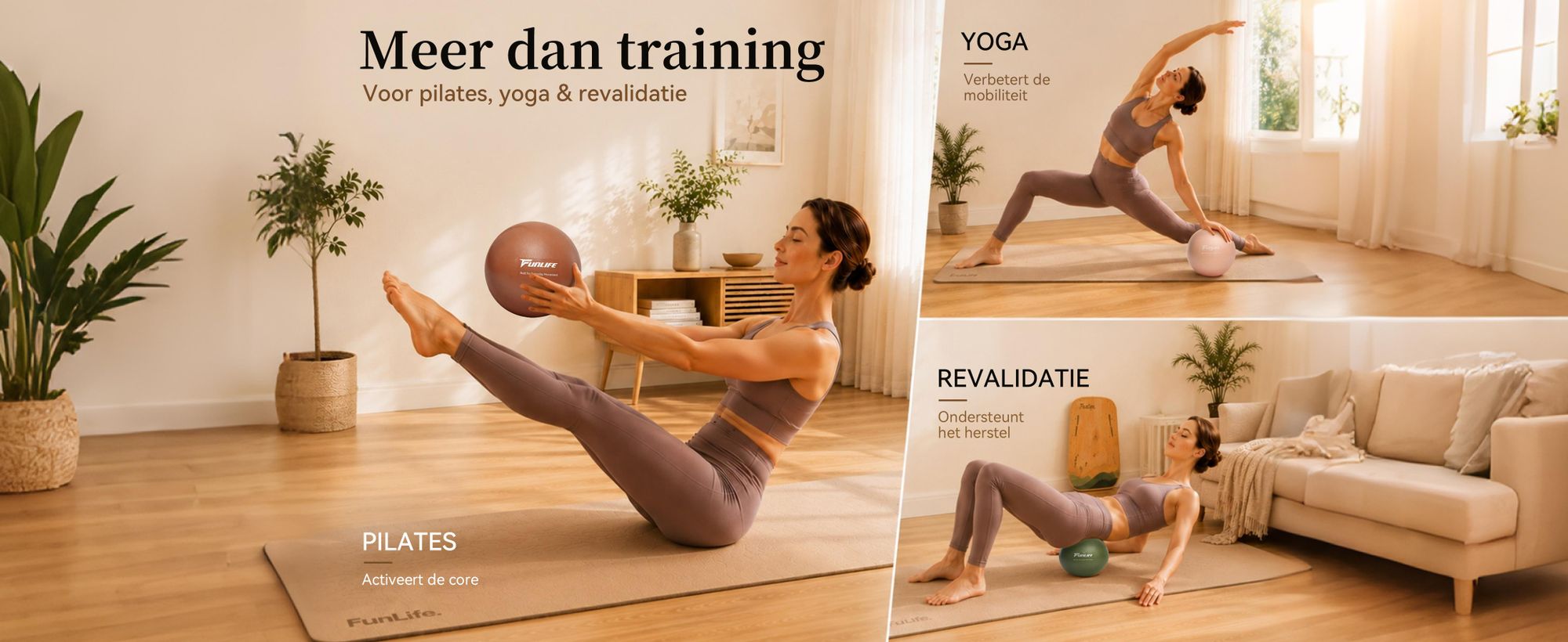 FunLife Pilatesbal van 25 cm met pomp, kleine fitnessbal voor Pilates, yoga, core- en balans training, antislip bal voor thuis en fitness