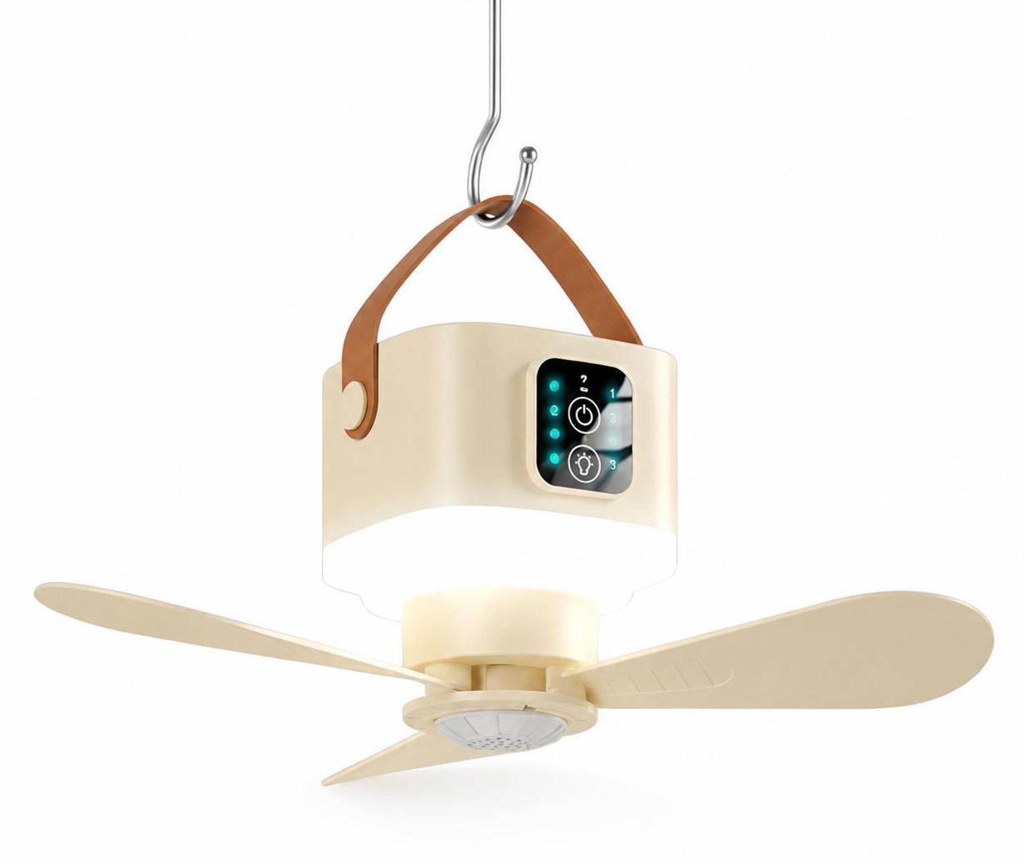 Ø24cm Camping Ventilator mit Licht, Akku 7200mAh, Touch-Stop Sicherheit, USB-C, Fernbedienung & Timer, 3-in-1 Hängeventilator für Zelt Wohnmobil