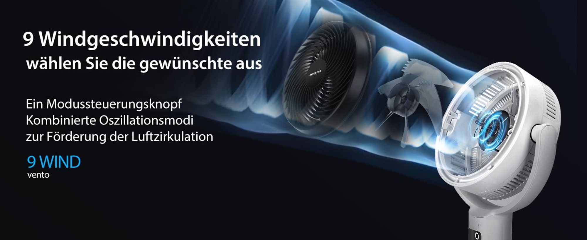 Aigostar 23dB Leiser Standventilator, 135° Oszillierend, Fernbedienung, 9 Stufen, 9H Timer, Aroma+Filter, Höhenverstellbar, Weiß