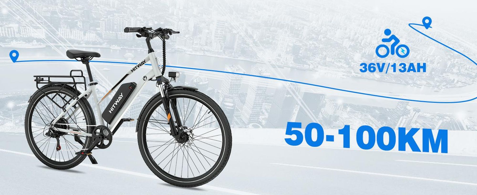 HITWAY E Bike, City E-Bike & E-Hollandrad,36V/13Ah 468 Wh,28 Zoll,MTB,7 Gang, 25km/h, Heckmotor, Kettenschaltung, LCD Display, E-Citybike Damen Herren