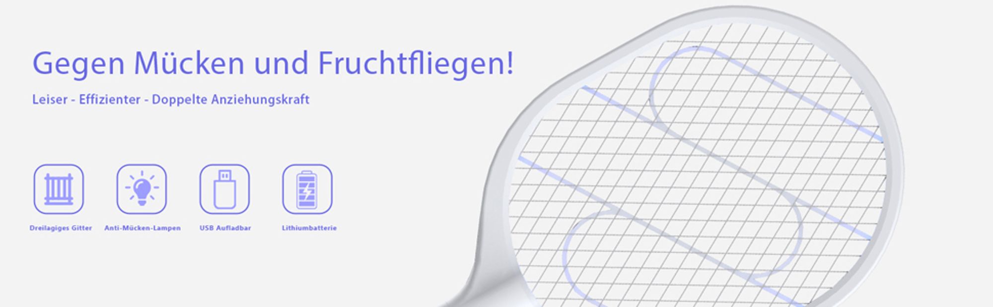 Meisterhome® Elektrisches UV-Insektenvernichter Racket - Fliegenlampe Insektenlampe MückenlampeMücken - Mückenlampe Racket-UVLampe Mückenfänger 2900V