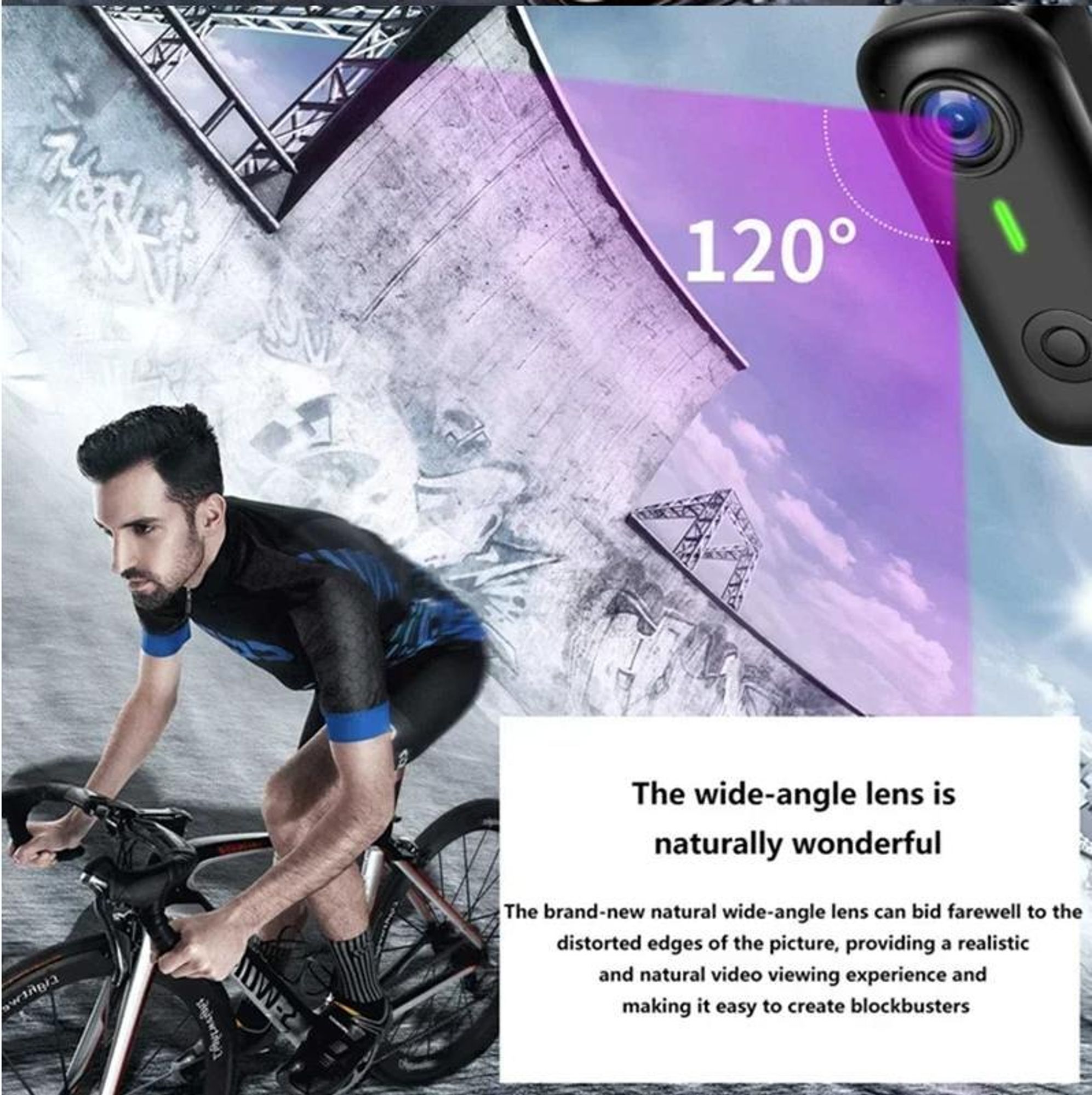 Magnetische Mini-Sportkamera Daumenkamera 120°-Weitwinkel intelligente Bildstabilisierung für Radfahren Vlogs Motorradfahren und Schulaufnahmen, schwarz