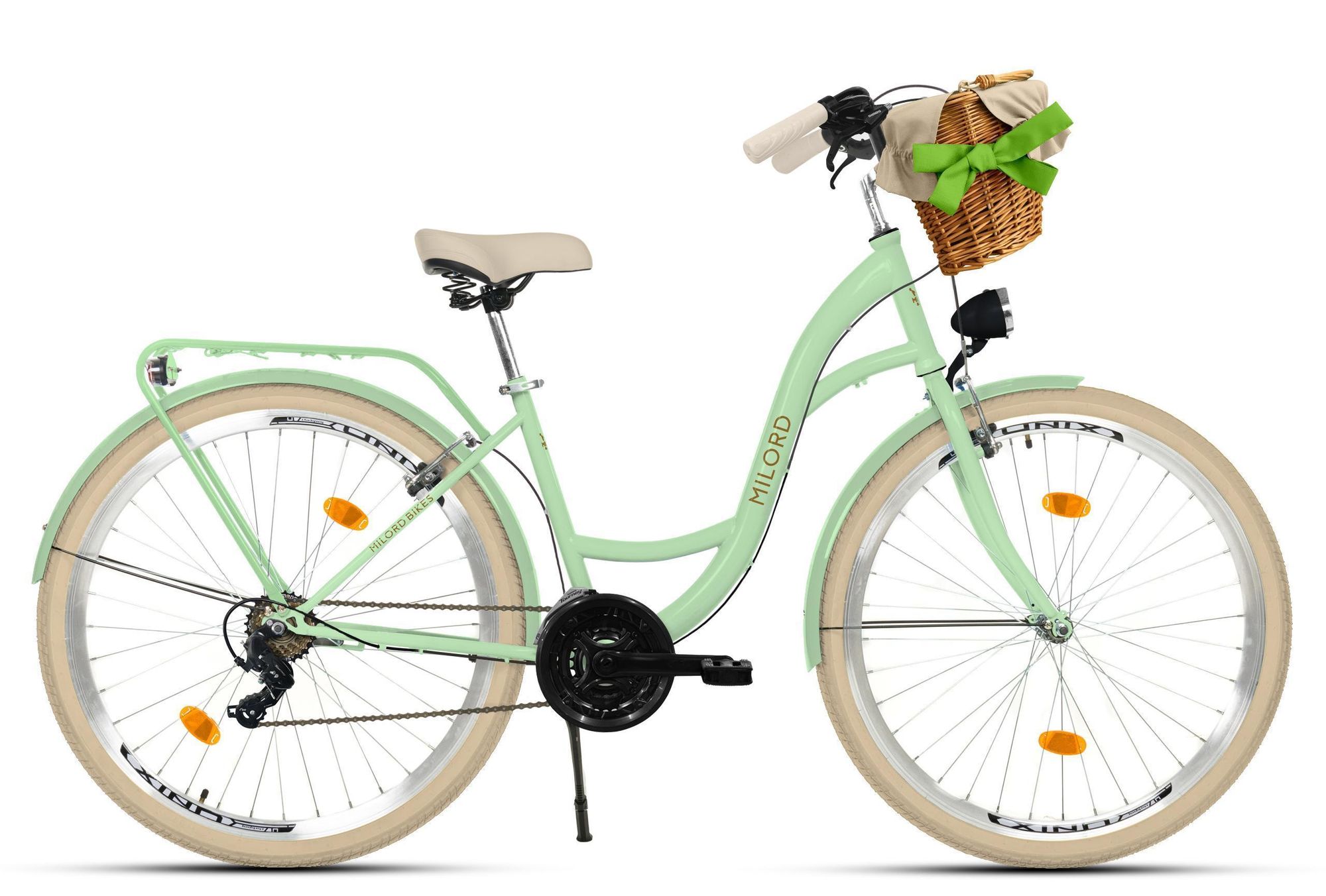MILORD Damenfahrrad Citybike Komfort Mit Weidenkorb Hollandrad Fahrrad, 28 Zoll, 21-Gang, Schwarz