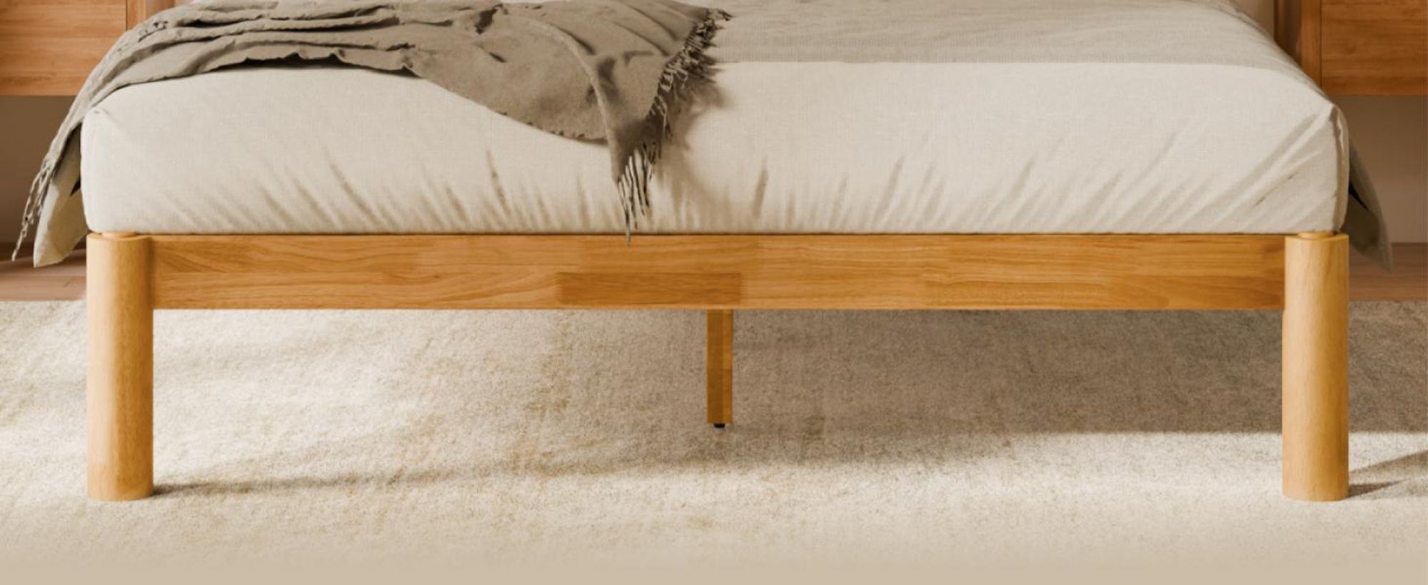 FLEXISPOT Massivholzbett 160x200cm aus Gummibaumholz, Doppelbett mit Kopfteil und Lattenrost, Japandi-Bett, bis 700KG, Rundzapfenkonstruktion, Hako G2