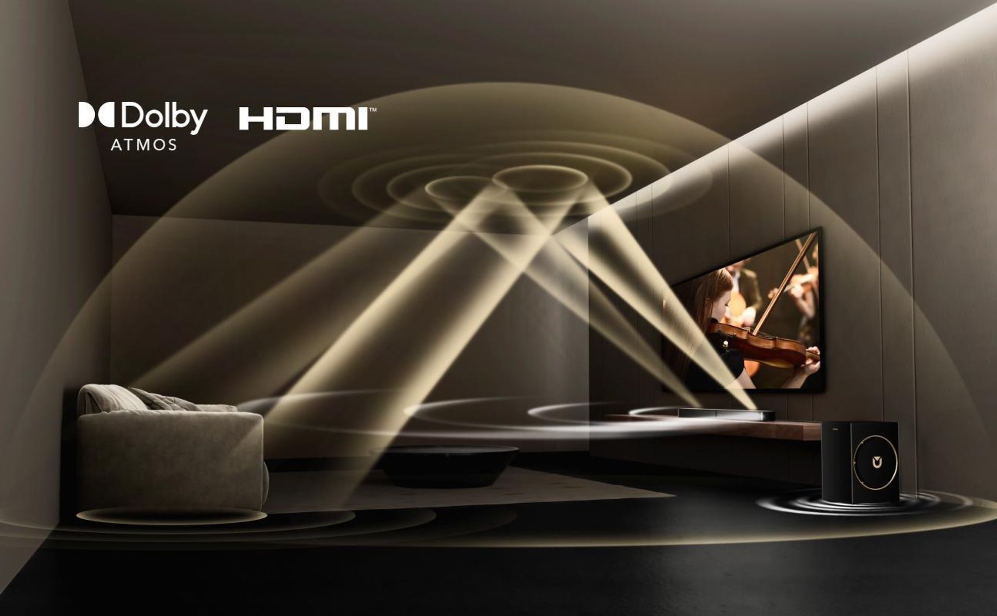 ULTIMEA Barre de son 3.1.2 canaux avec Dolby Atmos, système surround pour téléviseur avec subwoofer 6,5 pouces, Bluetooth 5.4, HDMI eARC, 360W