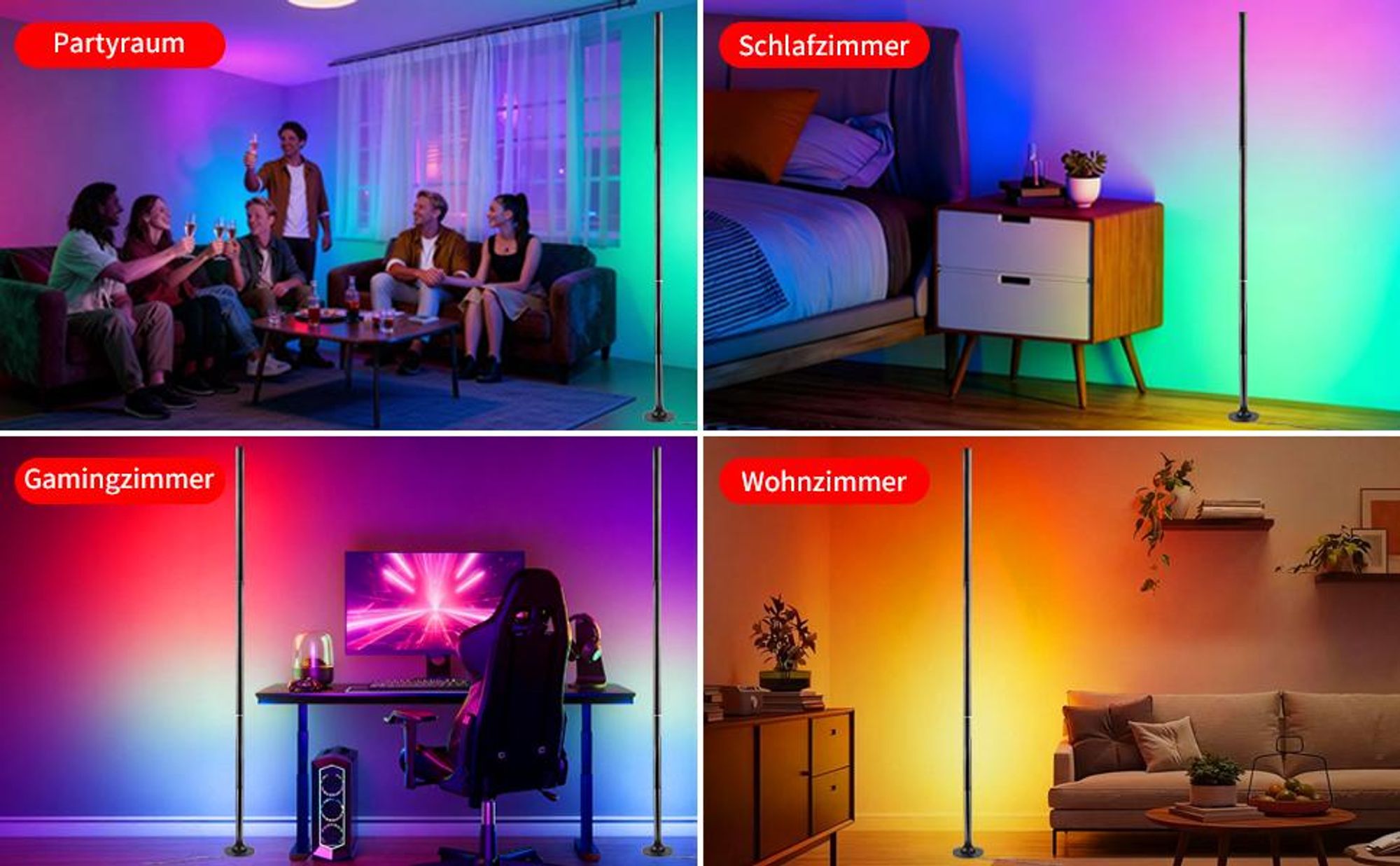 LED Stehlampe Wohnzimmer, WiFi Stehlampe Dimmbar, RGB Standleuchte mit Fernbedienung und APP, Lampe LED Ecklampe mit 30 Millionen Farben, Musik Sync