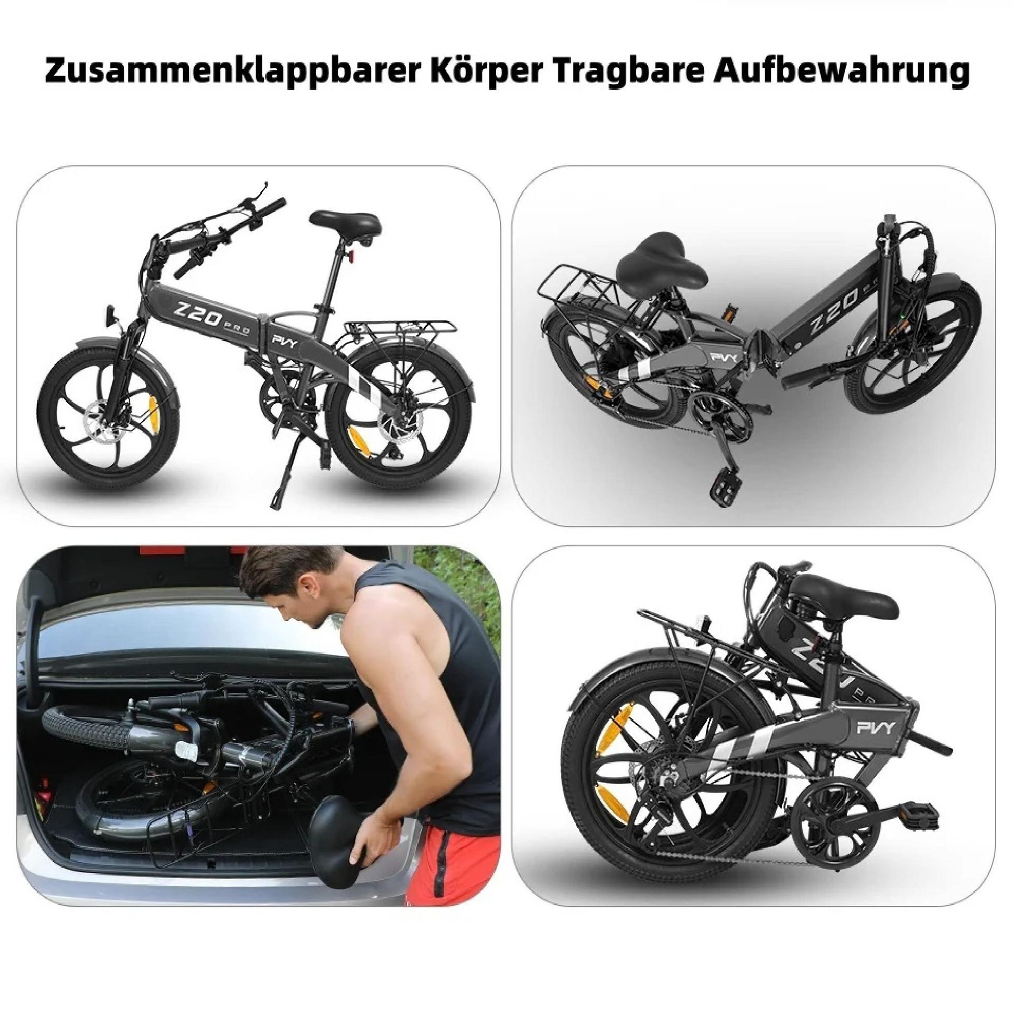 PVY Z20 Pro Elektrisches Fahrrad - 250W Motor 36V10.4AH Batterie 80KM Reichweite Mechanische Scheibenbremse - Grau