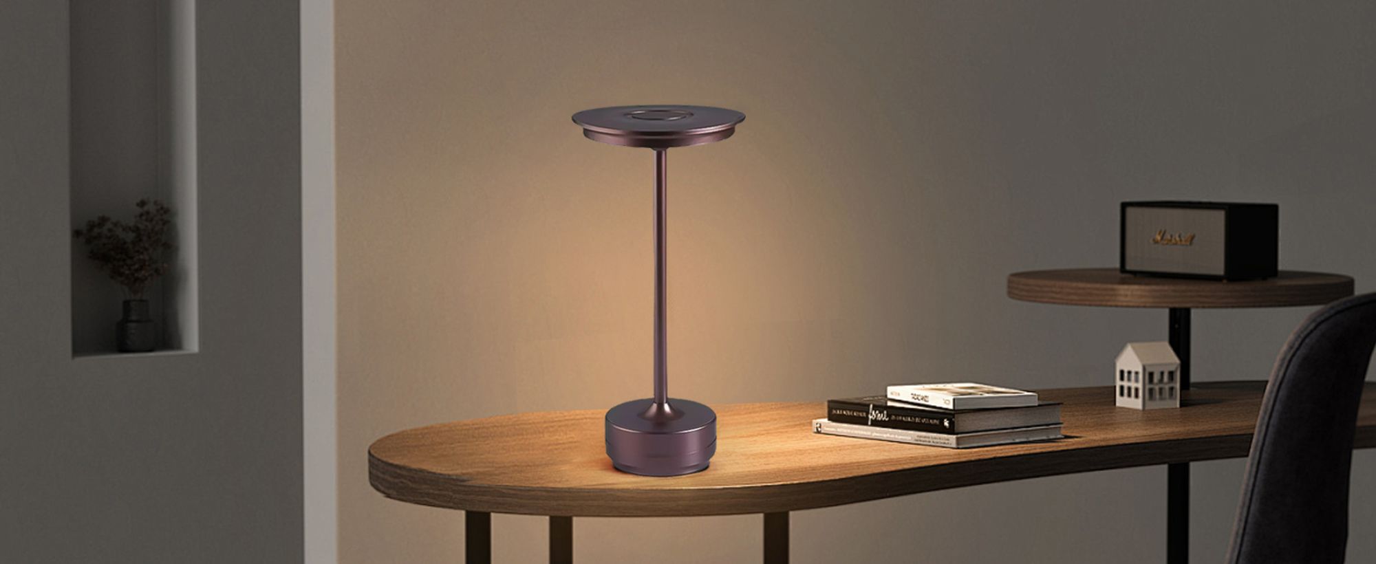 Kabellose Dimmbare LED Akku Tischleuchte Touch Tischlampe Lampe Wohnzimmer Nachttischlampen Dreifarbiges Licht braun