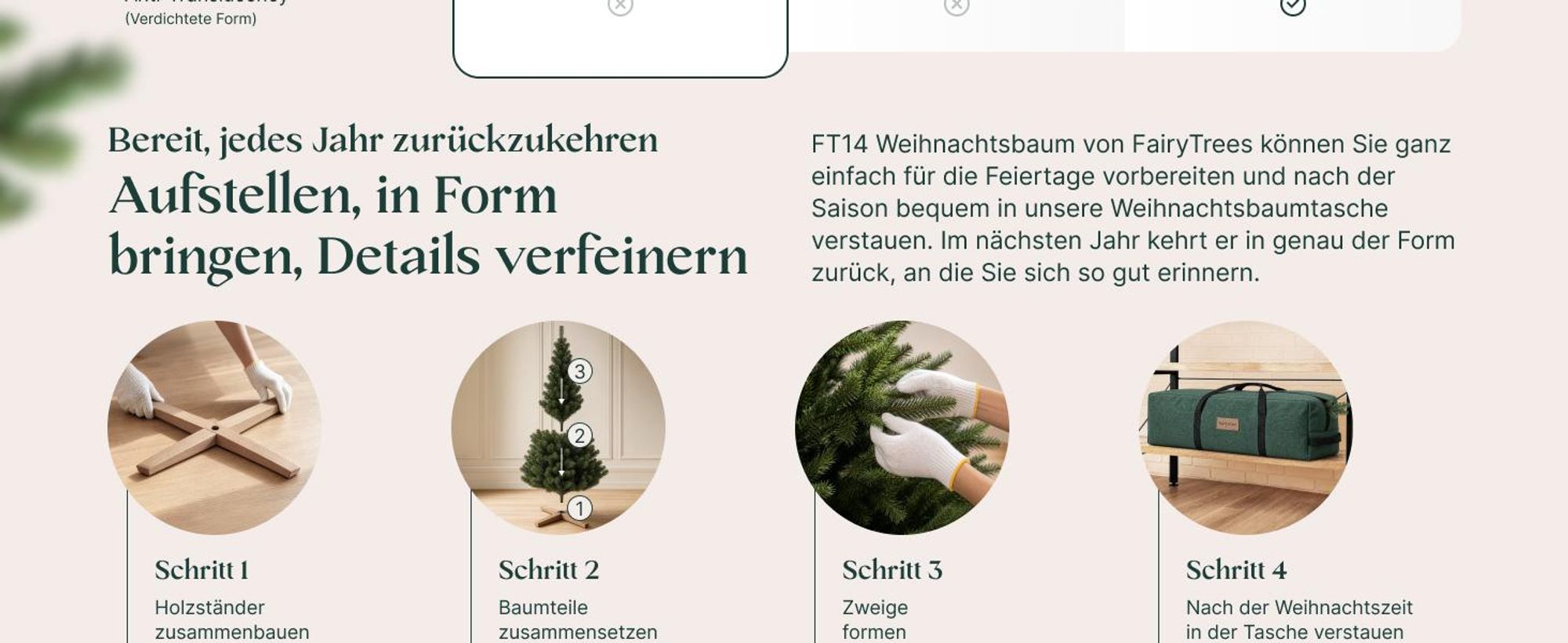 FairyTrees Weihnachtsbaum künstlich 220cm NORDMANNTANNE mit Christbaum Holzständer |  Tannenbaum künstlich mit grünem Stamm |  EU