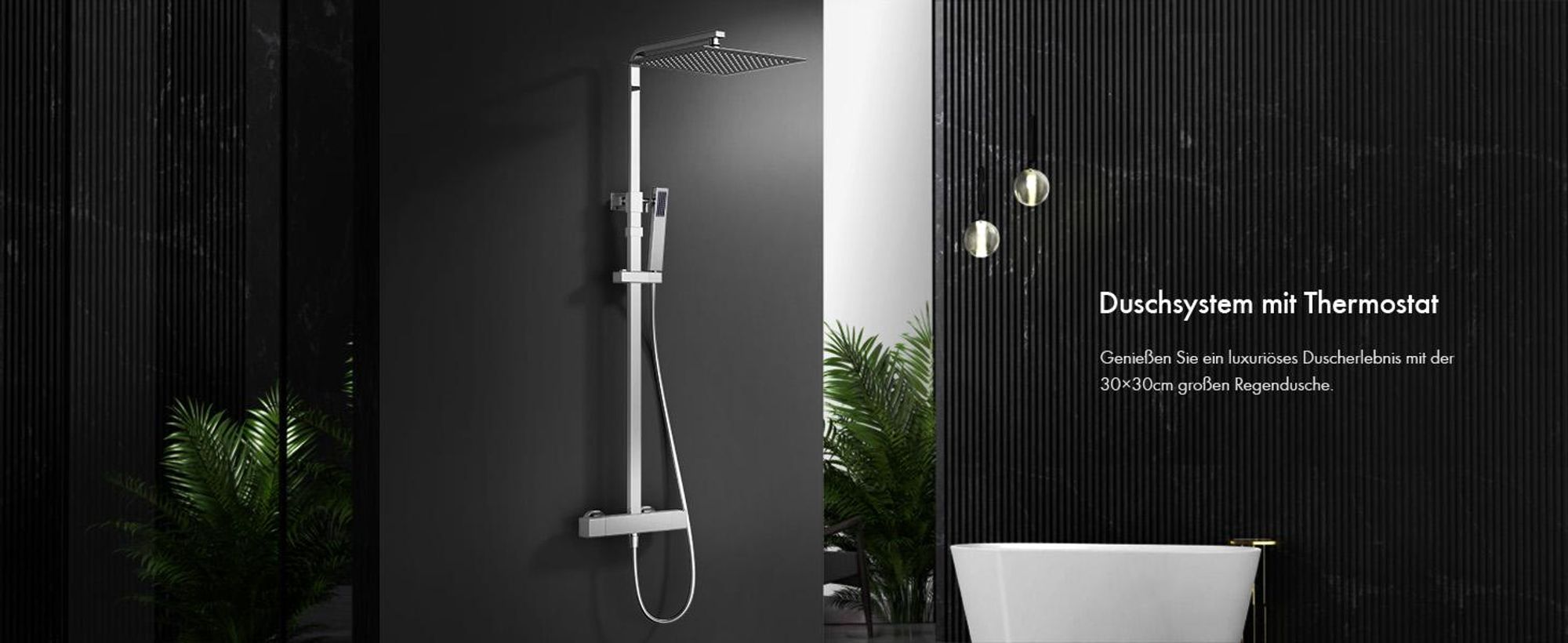 HOMELIVE Duschsystem mit Thermostat 38℃ Duscharmatur Regendusche Duschset Dusche inkl. Regenduschkopf,Handbrause,Duschstange,Thermostatarmatur,Messing