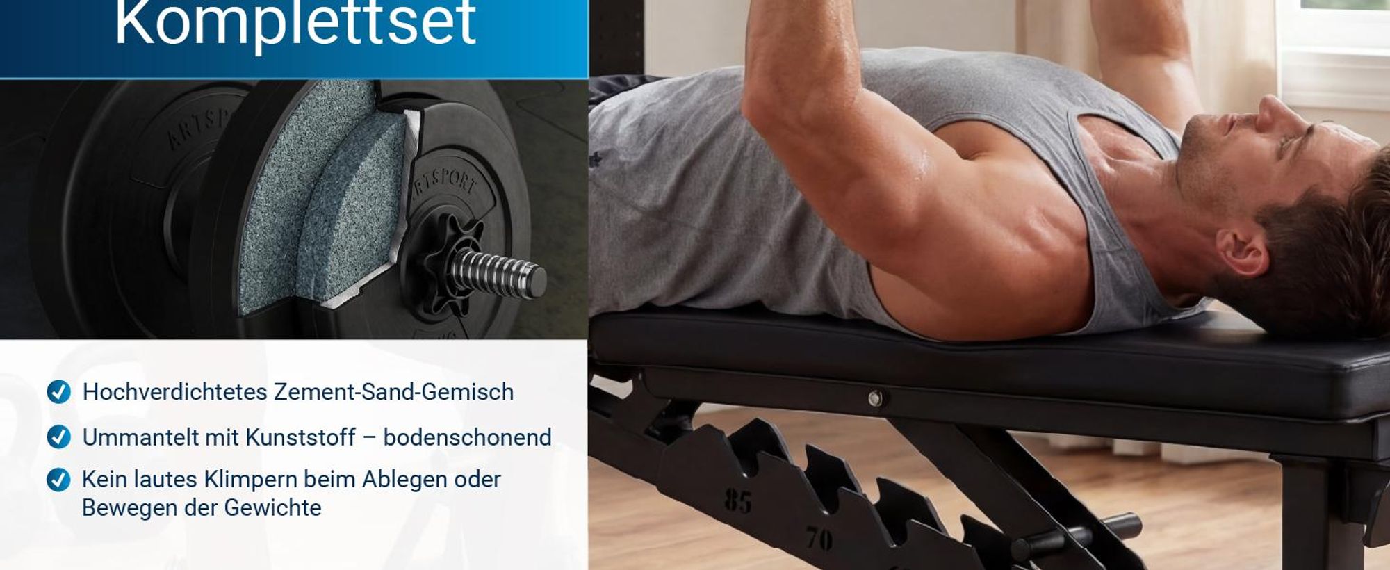 Artsport 3in1 Hantelset mit 2 Kurzhanteln, 1 Langhantel & 1 SZ Curlhantel – 12 Gewichte mit 60kg und Sternverschlüssen – Hantel Set Krafttraining