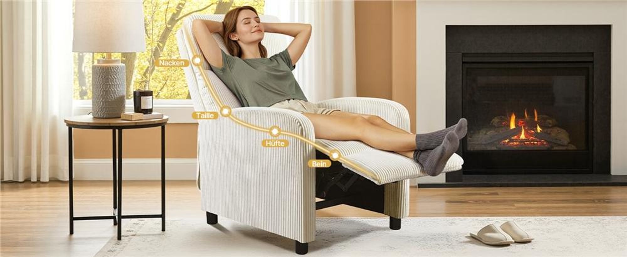 Yaheetech Fernsehsessel Relaxsessel aus Cordstoff mit Verstellbarer Beinablage, Beige
