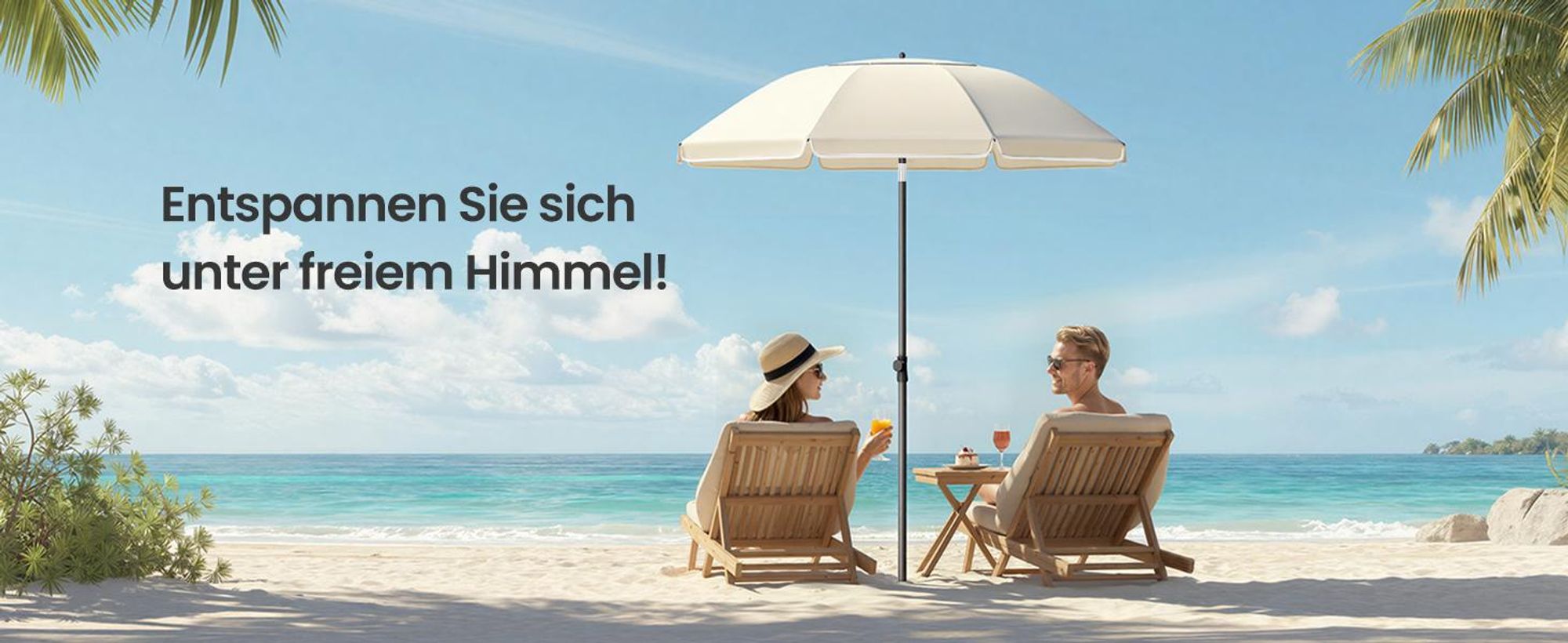 SONGMICS Strandschirm höhenverstellbar, UV-Schutz UPF 50+, Sonnenschirm mit Tragetasche, für Garten, ohne Ständer, beige