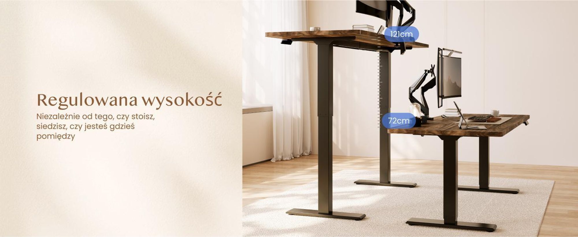 FLEXISPOT QB2 Biurko z regulacją wysokości Elektryczne 180x80cm, 2 MOCNE SILNIKI, nośność 120 kg, ochrona przed kolizją, 4 funkcje pamięci (brązowe)