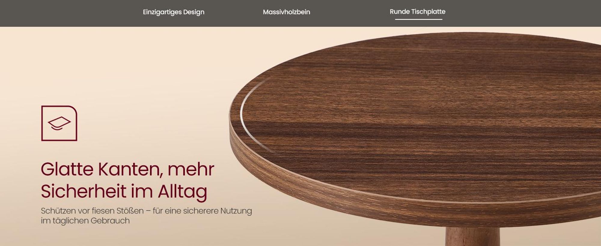 VASAGLE Runder Couchtisch, Beine aus Massivholz, Nachttisch, Beistelltisch für Schlafzimmer, Wohnzimmer, braun
