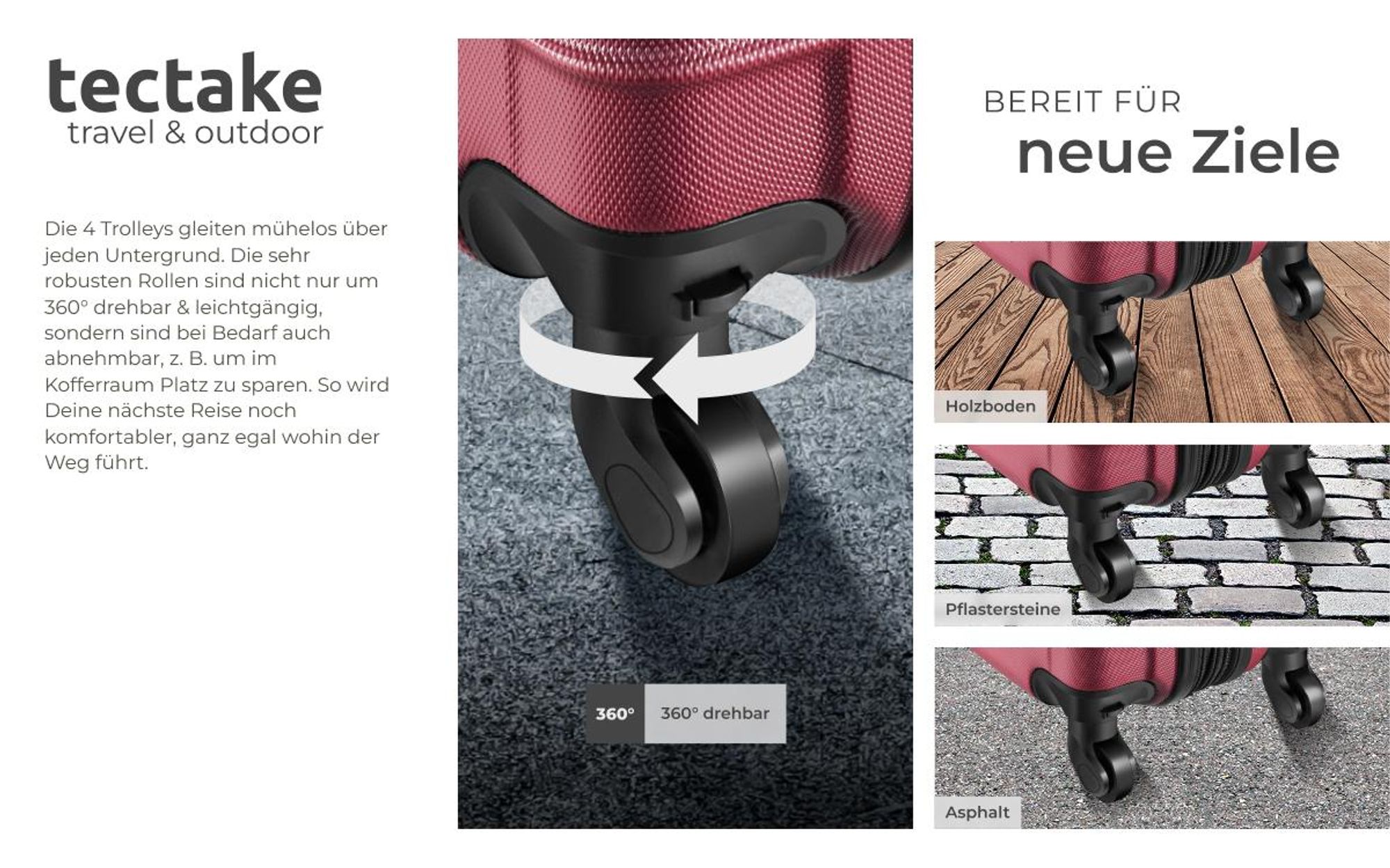 tectake® Hartschalenkoffer-Set 4-teilig, aus robustem ABS-Kunststoff