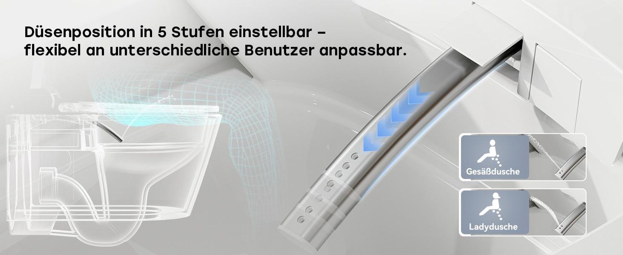 Mit Gesäßdusche und Ladydusche
