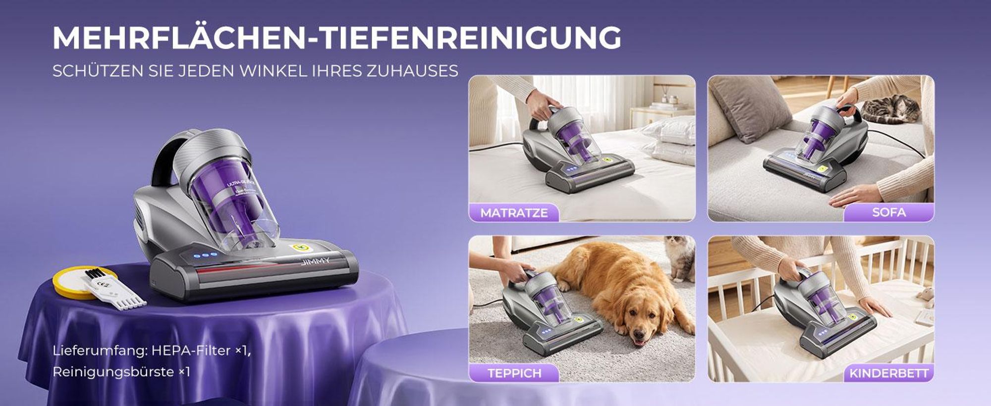 JIMMY JV35 Milbensauger für Matratzen, UV-C-Licht, 700 W, 60 °C Heißluftfunktion, Dual-Zyklon-Filtersystem