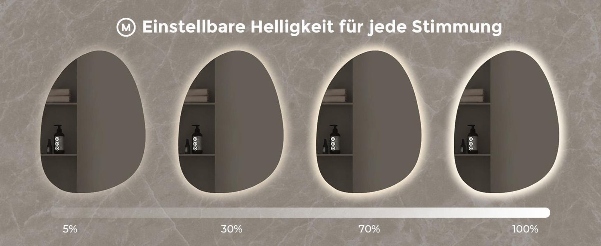 S'AFIELINA 60×45 cm Asymmetrischer Spiegel LED – Badspiegel mit Beleuchtung, Dimmfunktion, horizontal/vertikal montierbar, Antibeschlag,Bad & Flur