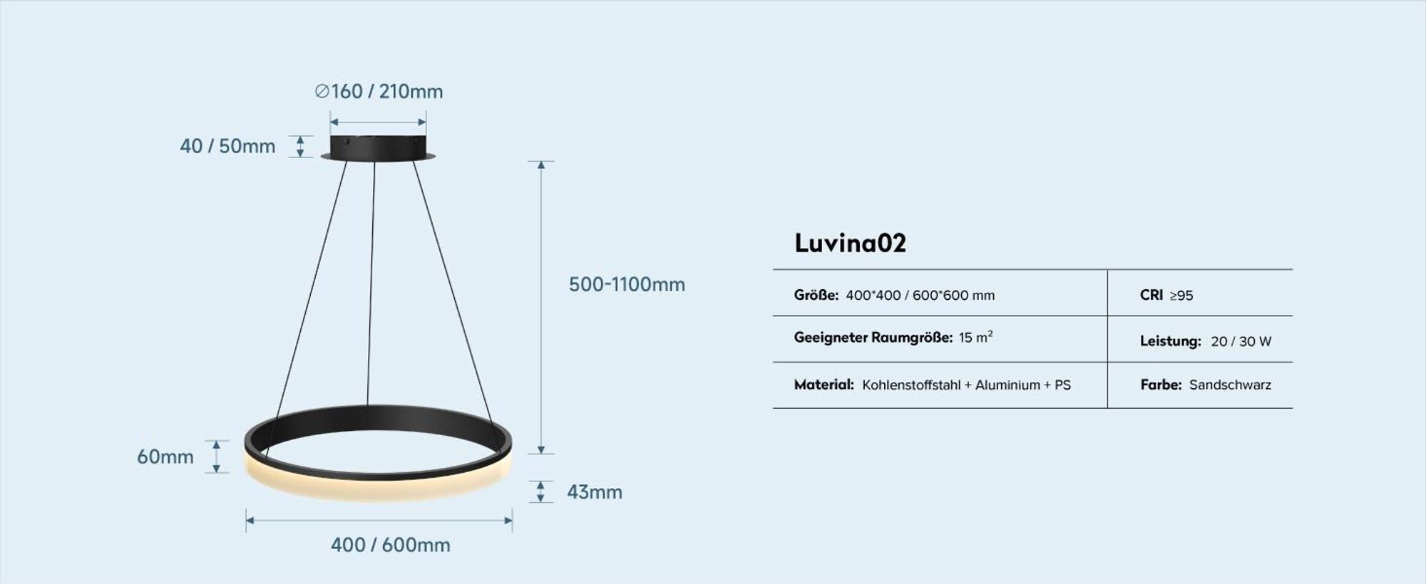 doporro Moderne LED Pendelleuchte – 60cm Dimmbare Esszimmerlampe hängend mit App & Fernbedienung, 3000–6000K, CRI≥95, höhenverstellbar Gold Luvina02