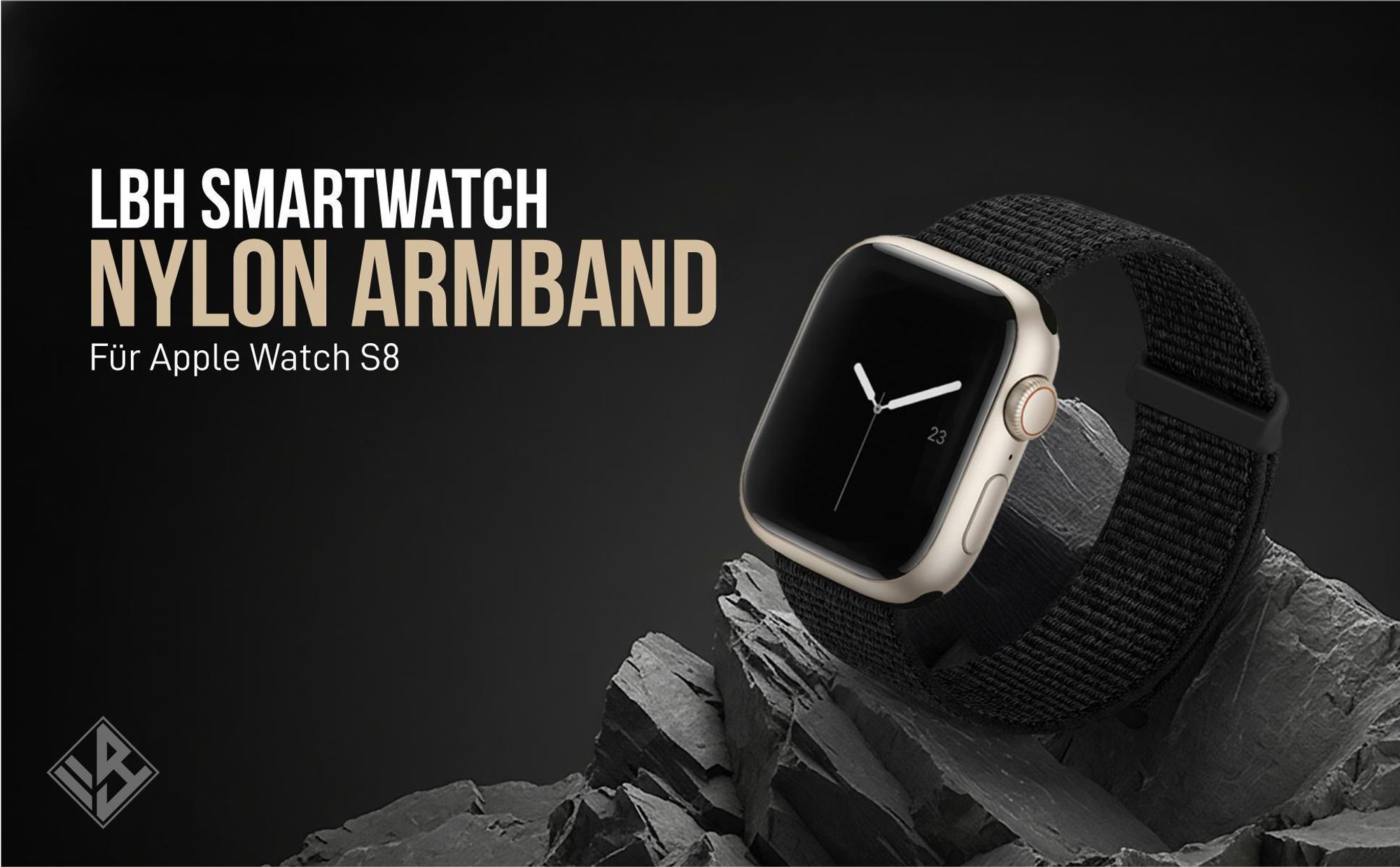 Schwarzes Armband für Apple Watch Series 8 45mm mit Klettverschluss