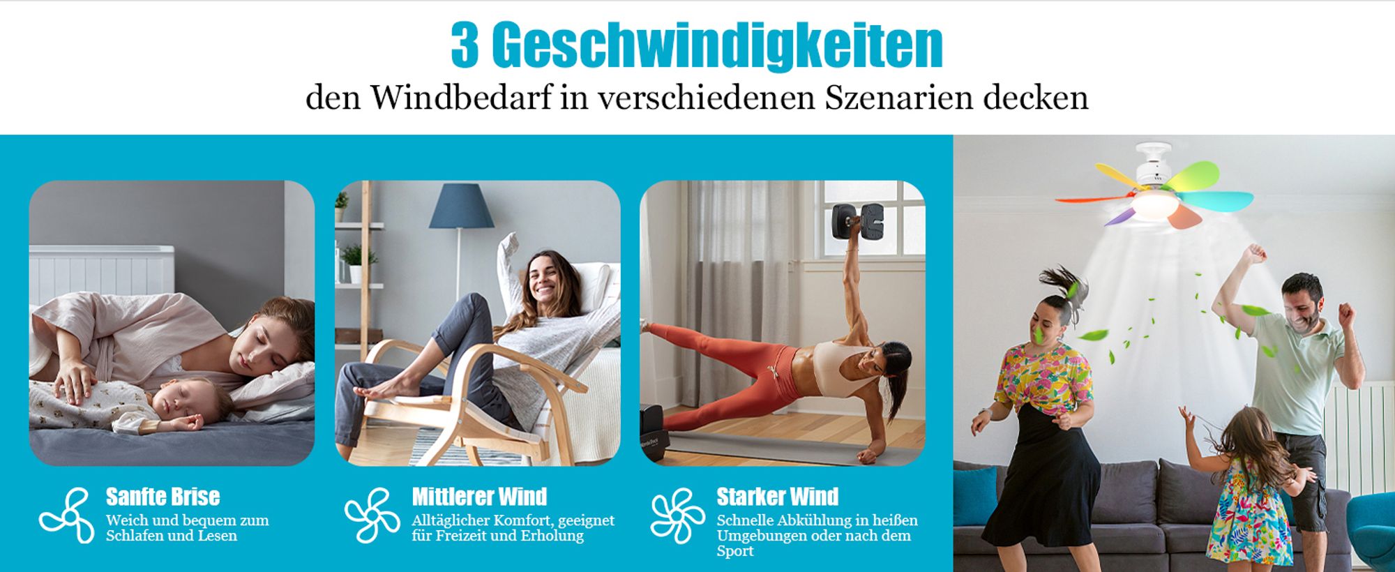 40W Deckenventilator mit Beleuchtung und Fernbedienung E27 3 Farbtemperatur Dimmbar 3 Windgeschwindigkeit Lüfterleuchte,  Bunt