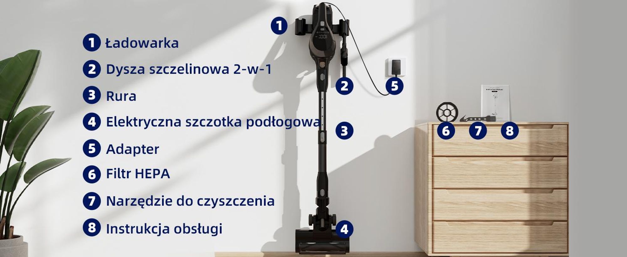 Odkurzacz akumulatorowy 45000Pa 600W, 50 min, Odkurzacze ręczne bezprzewodowy, LED ekran, 8-cyklonowy, szczotka anti-splątanie