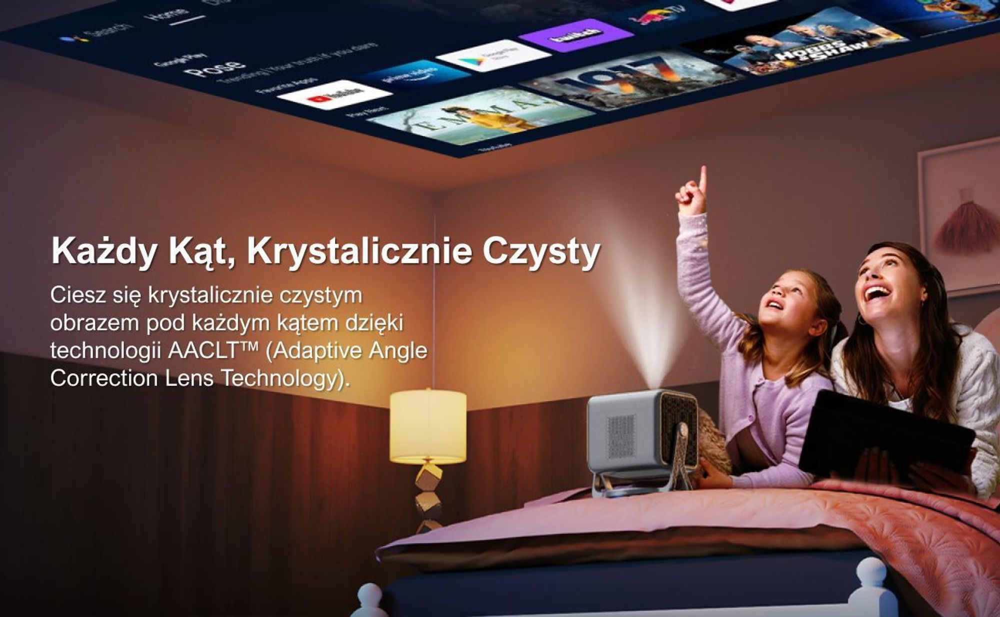 Projektor ULTIMEA Nova C40 z dekodowaniem 4K i systemem Android TV 11.0, 1000:1, Dolby Audio, 600 ANSI, HDR10&HLG, bez statywu z gimbalem 90°