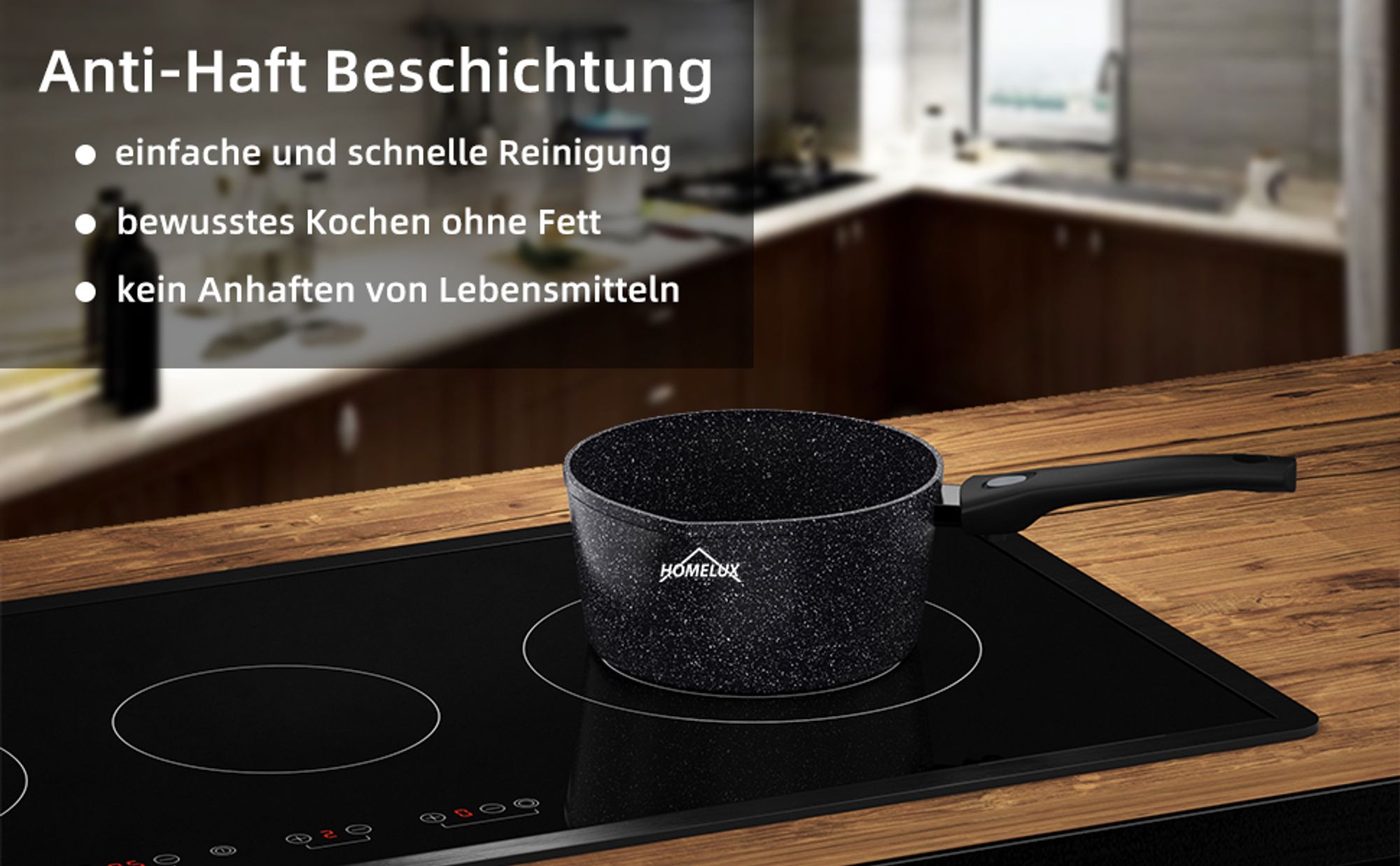 Homelux Topf Induktion Kochtopf mit deckel Pfanne 18cm 2L Kochtopf Antihaftpfanne Mit Abnehmbarer Griff Aluminiumpfanne klein Topf HLSP81518