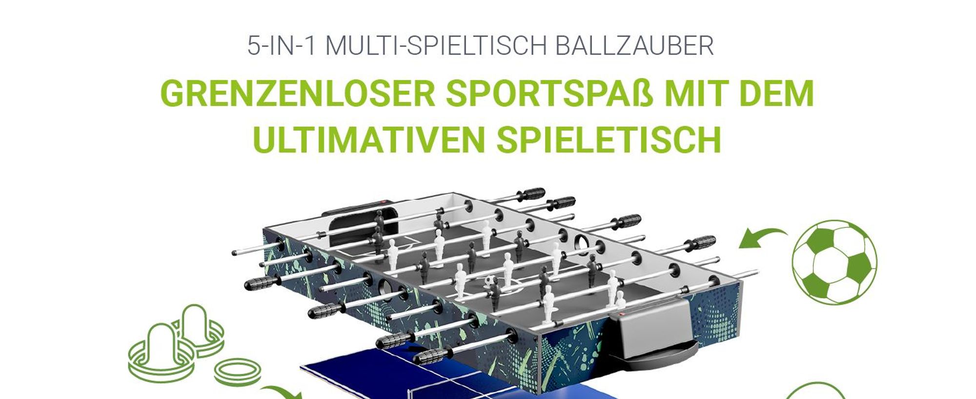 Juskys 5in1 Spieltisch Ballzauber klappbar - Tischtennis, Kicker, Billard, Hockey & Basketball