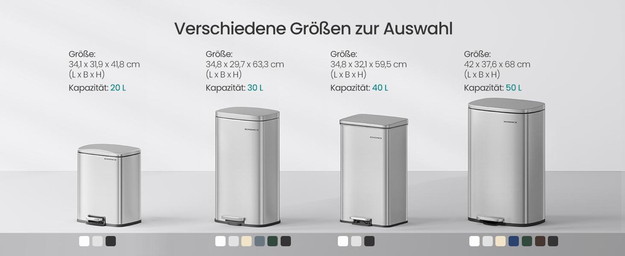SONGMICS Mülleimer Küche, 50 Liter, Abfalleimer, Treteimer, mit Deckel, Softclose, Fußpedal