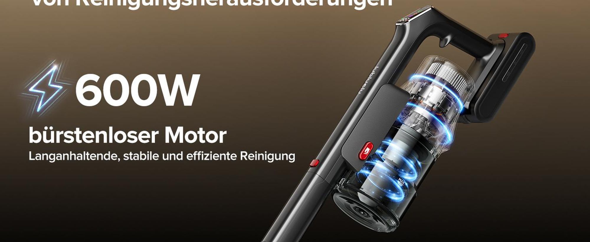 Lubluelu Akku-Staubsauger,85000PA/ 650W/70Min, Staubsauger Kabellos Mit Selbststehendes Design, Flexibles Biegegelenk, Anti-Tangle Bodenbürste,G30
