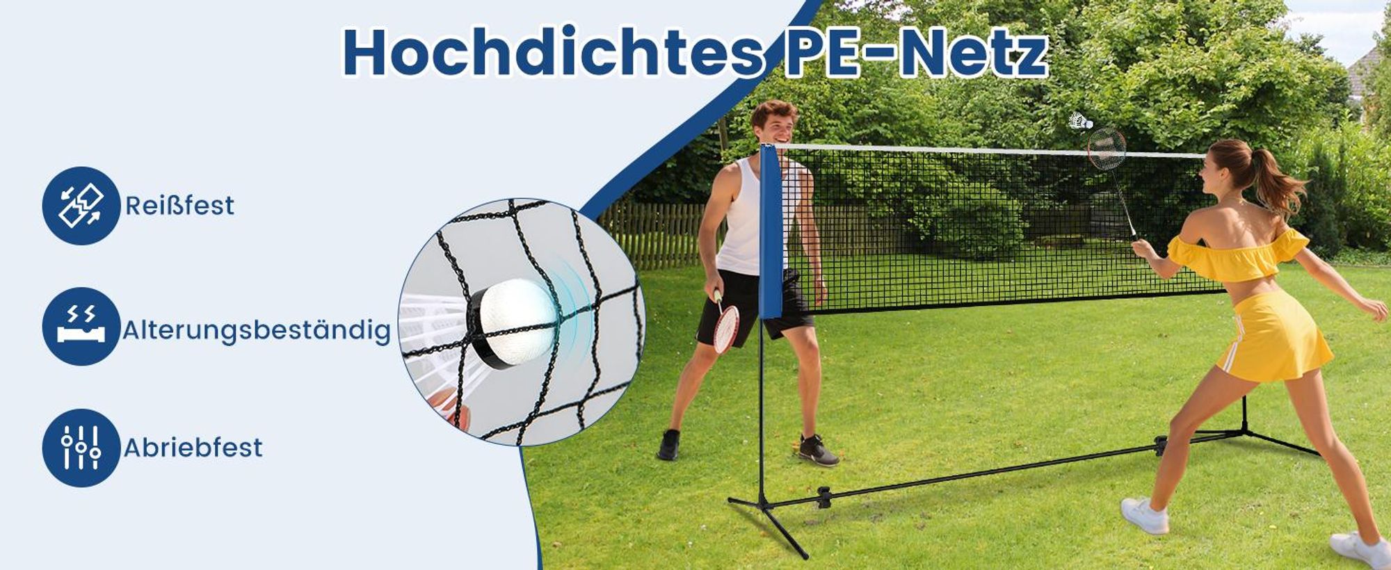 COSTWAY Badmintonnetz Outdoor, Federballnetz höhenverstellbar mit 2 Federbällen & Tragetasche, Badminton Set tragbar mit Netz