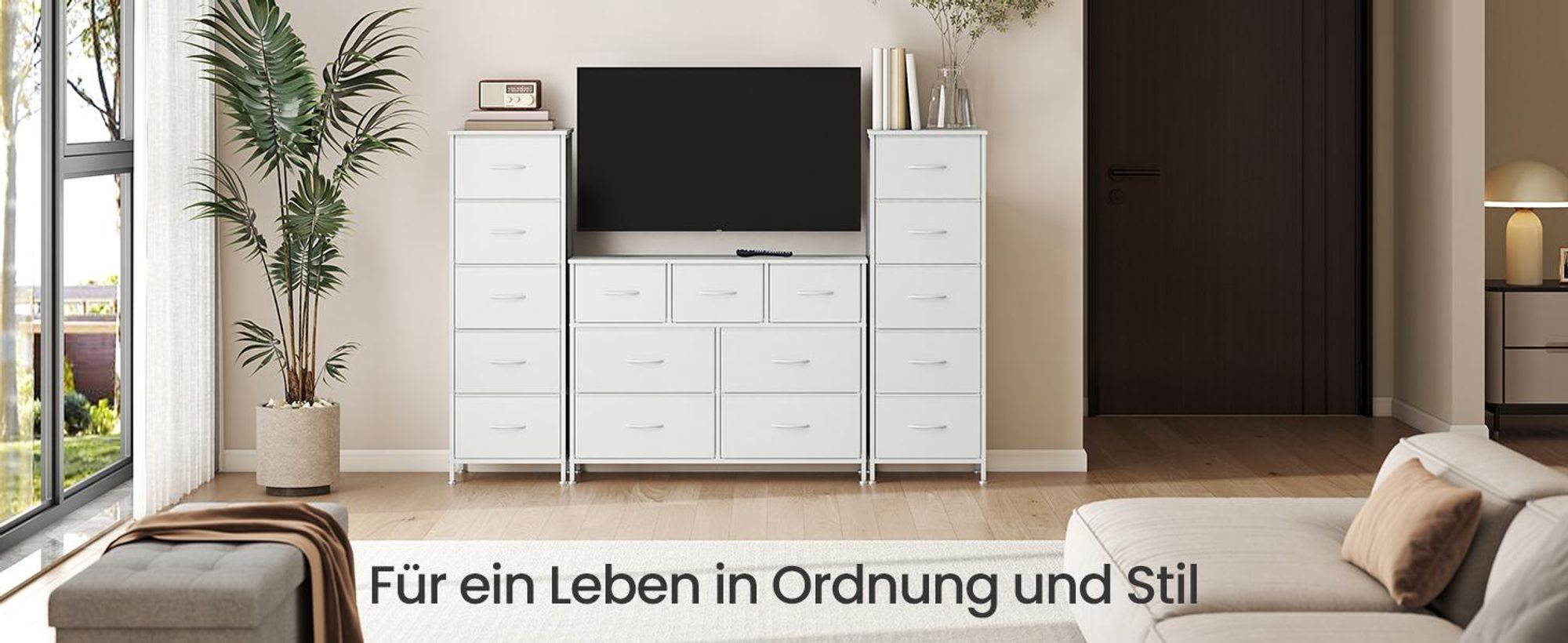 SONGMICS Kommode, Schrank, 5 Stoffschubladen, Aufbewahrungsschrank, Stahl