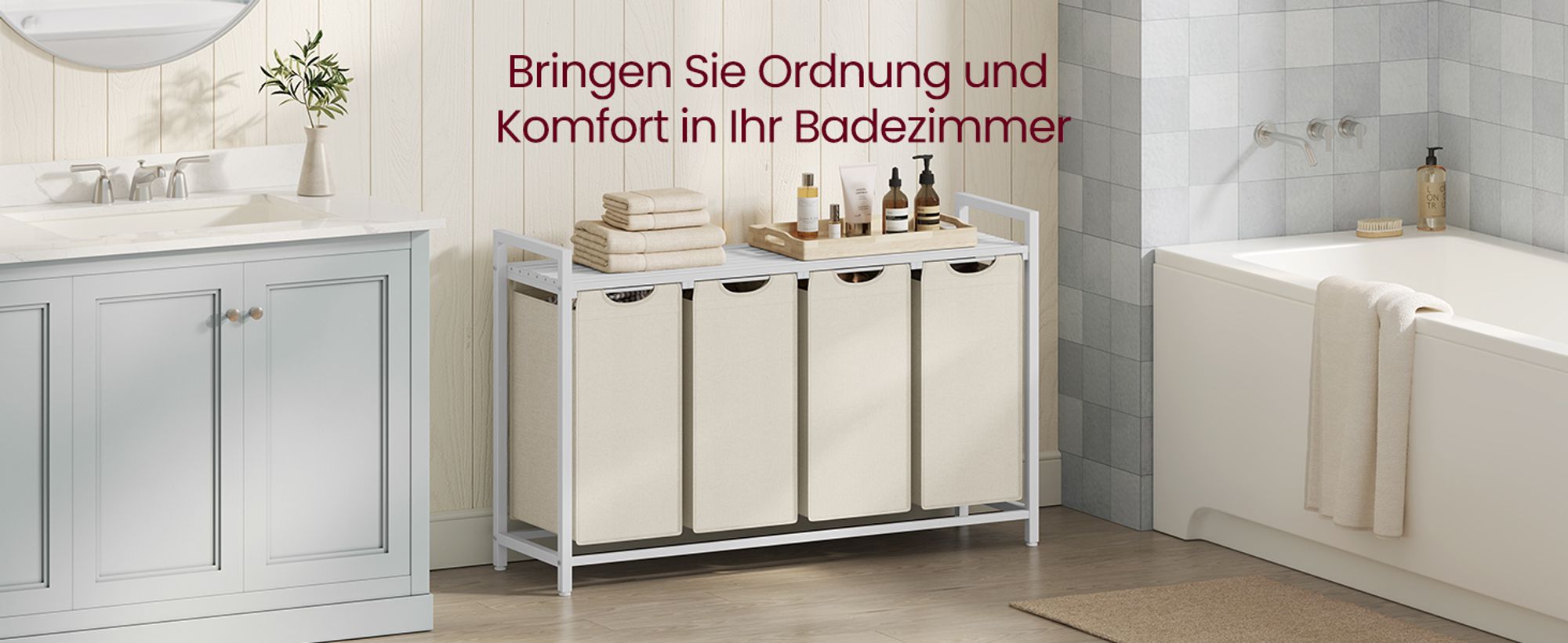 VASAGLE Wäschekorb 4 Fächer, Wäschesammler mit Ablage, Wäschebox, Metallrahmen