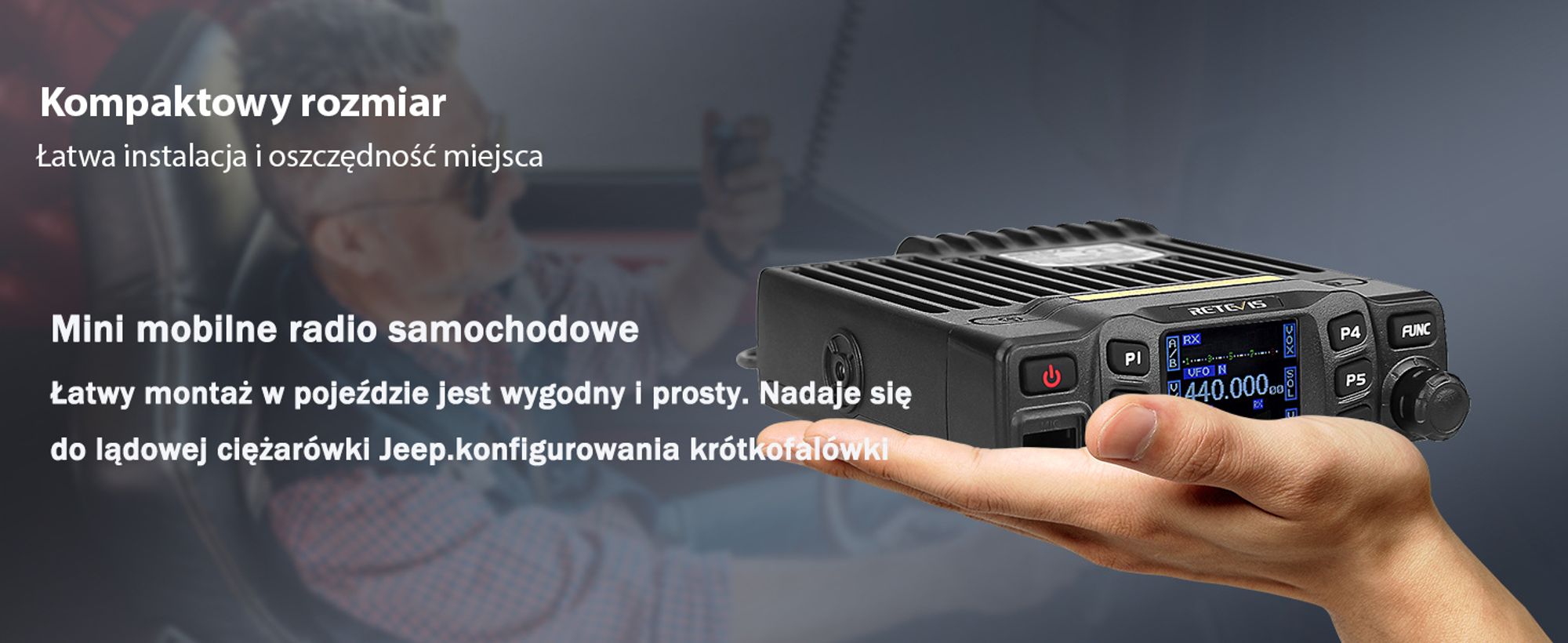 Retevis RT95 Mini urządzenie mobilne Dwuzakresowe radio amatorskie 200 kanałów 5W/15W/25W DTMF 5-tonowy nadajnik samochodowy (czarny)