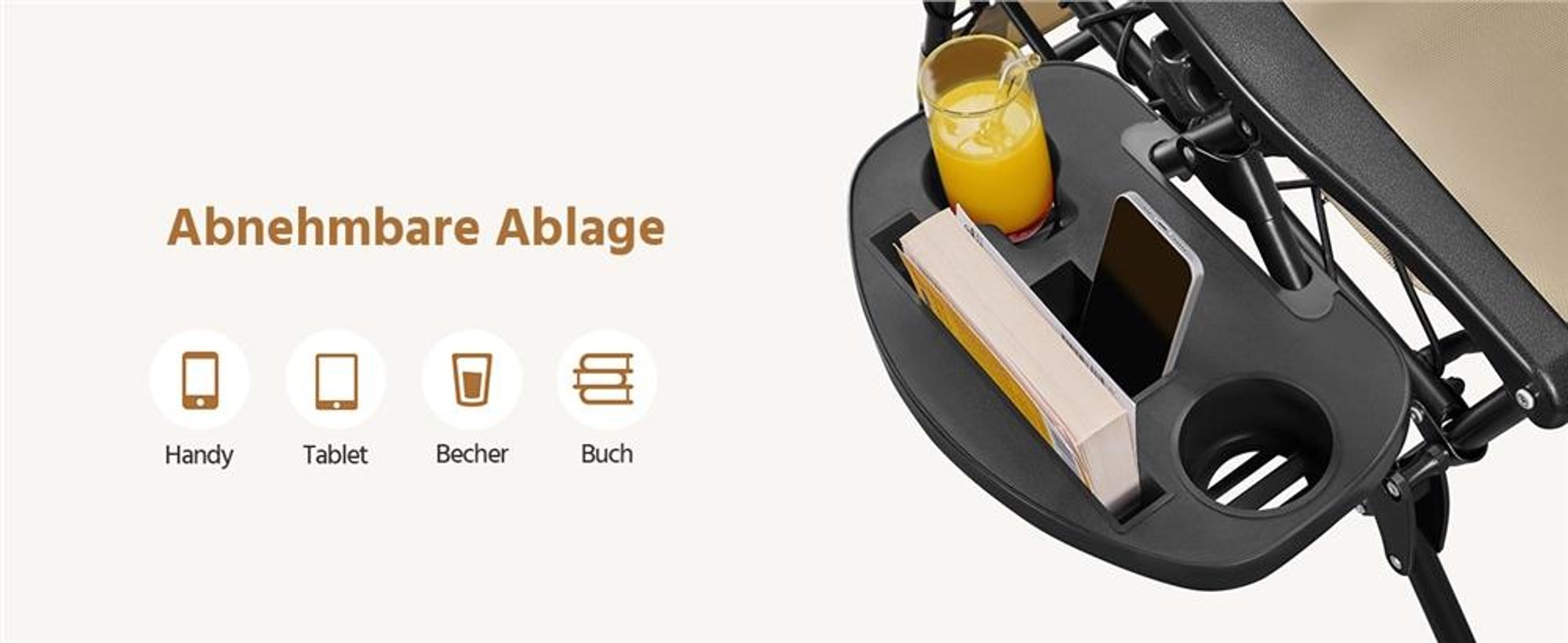 Yaheetech 3-tlg. Liegestuhl Set, inkl. 1 Beistelltisch & 2 klappbare Gartenliegen, mit Nackenkissen & Becherhalter & verstellbarer Rückenlehne