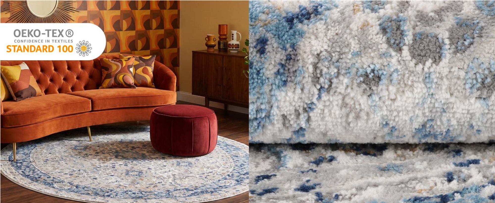 Tapiso Teppich VALLEY Rund Vintage Grau Blau Schlafzimmer 200 x 200 cm