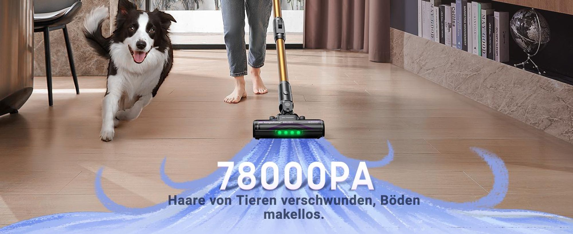 Ultenic UL20P Akku Staubsauger,78000PA/ 650W/70Min, Staubsauger Kabellos Mit Selbststehendes Design, Flexibles Biegegelenk, Anti-Tangle Bodenbürste