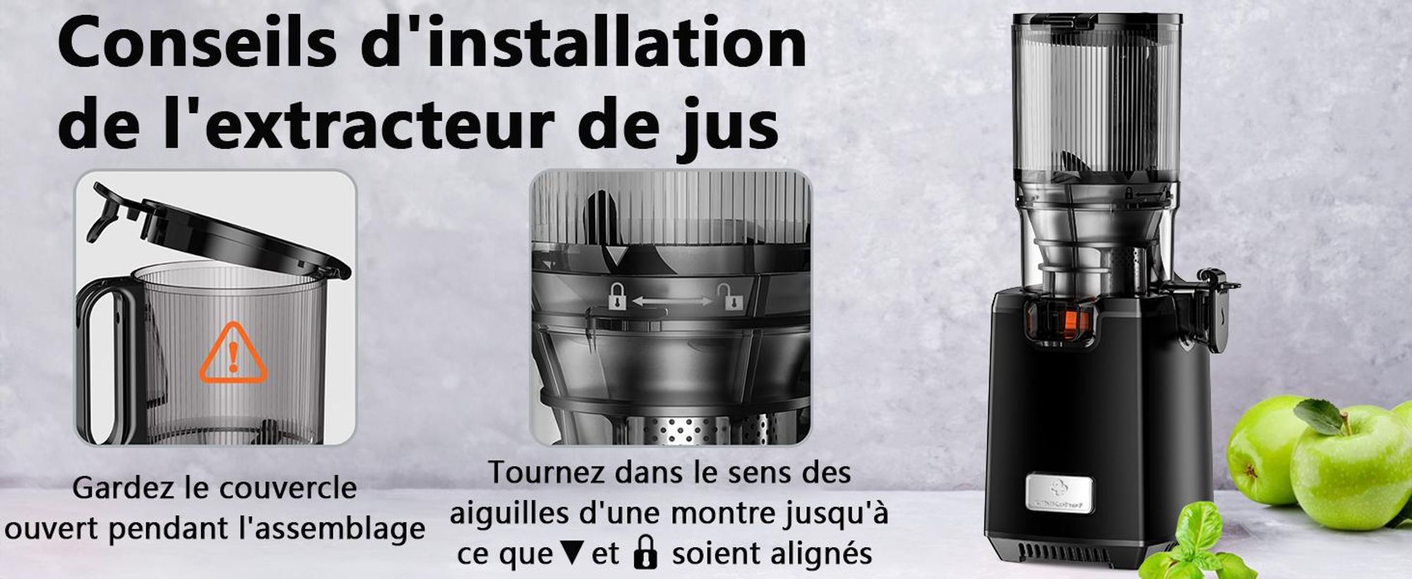 LINKChef SJ-052-EU-BL Centrifugeuse -  250W Puissance 1.8L Grande capacité Pression à froid à vitesse lente (50-65 tr/min) - Noir