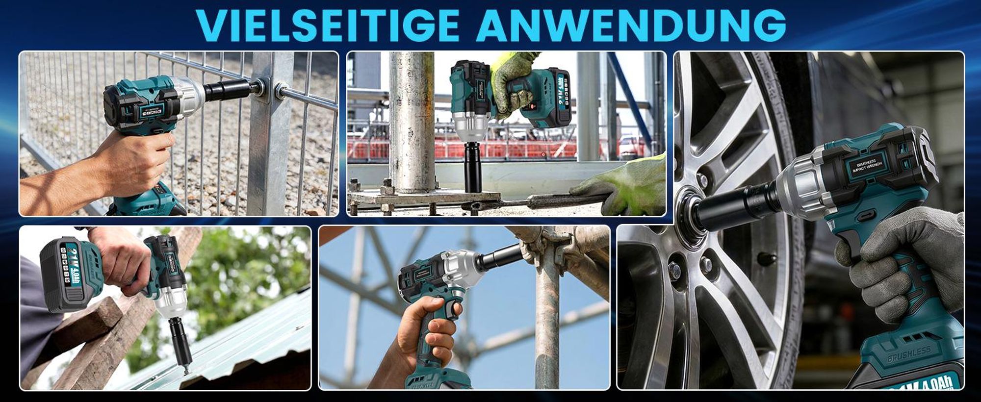 Akku Schlagschrauber 800 Nm 1/2" Bürstenloser Schlagschrauber 3200 U/min mit 2 × 4,0 Ah Akkus, Koffer, 5 Stecknüsse