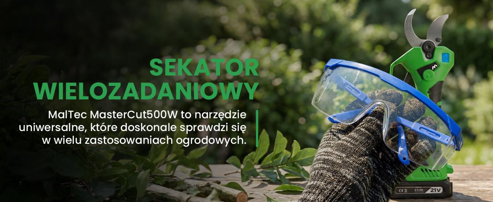 Elektryczny sekator ogrodowy z dwoma akumulatorami 2mAh i napięciu 21V