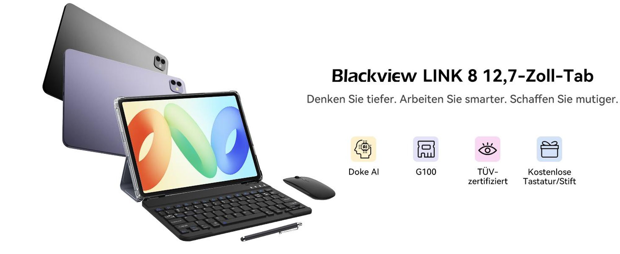 Blackview Link 8 Tablet 12.7", 2K+ IPS Display, 90Hz, Android 15, Gemini AI, 18(6+12)GB RAM+256GB ROM+2TB TF, 8400mAh, PC Mode, Gemini AI