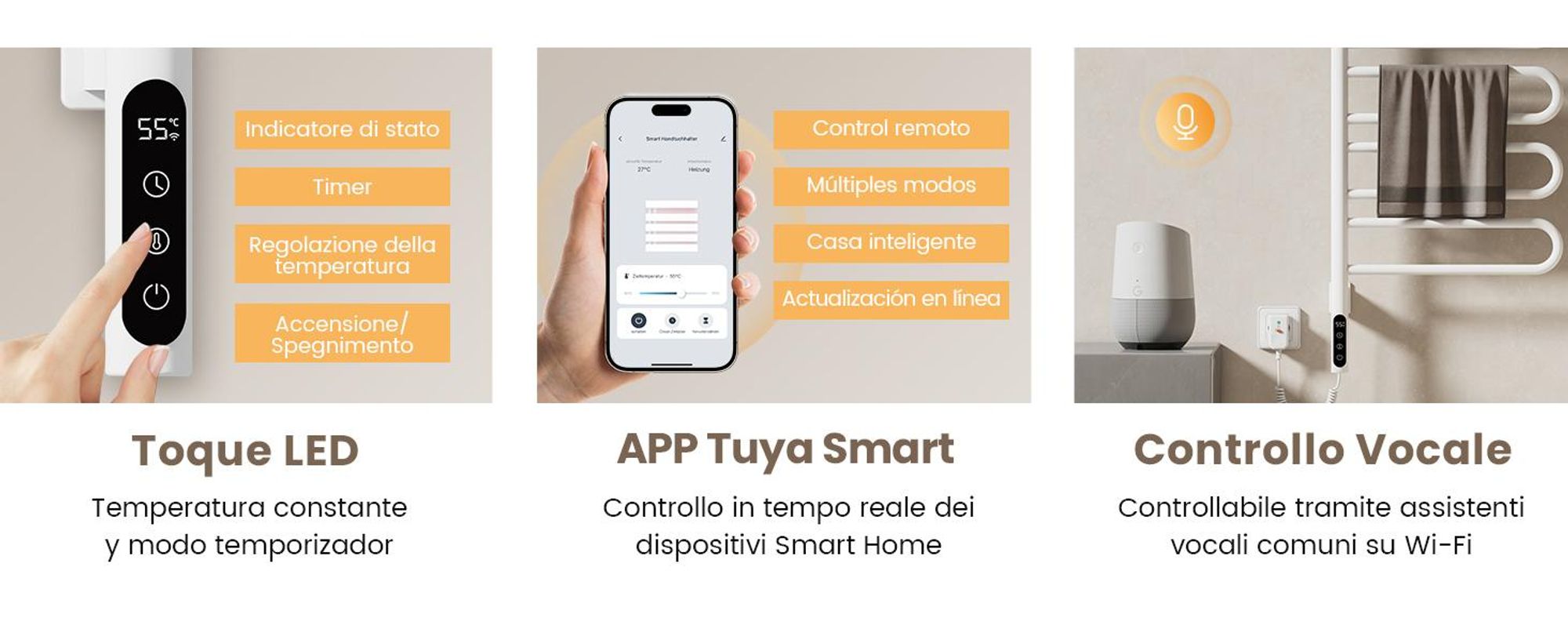 EMKE Scaldasalviette elettrico 780 x 430 x 90 mm 130W ruotabile Tubo a U Intelligent Touch LCD Tuya Alexa Radiatore da bagno Bianco Radiatore