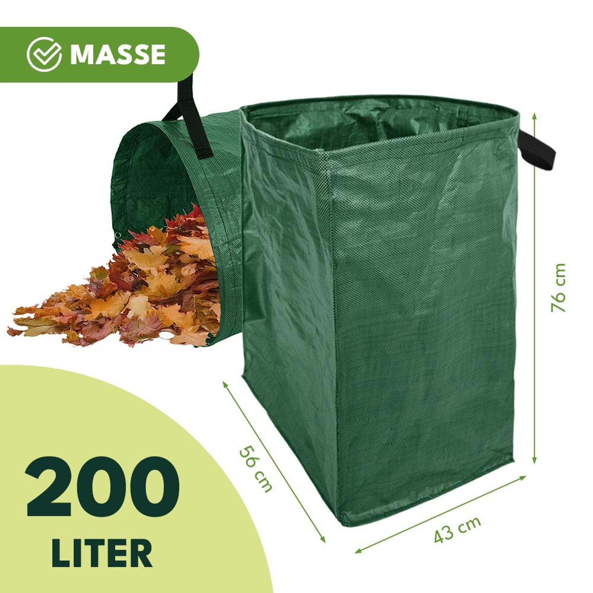 KRUMAD Gartensack 200L Laubsack mit 2 Griffen Gartenabfallsack aus Robustem Polypropylen 56x43x76 cm Faltbar Wetterfest Für Laub Gras Äste