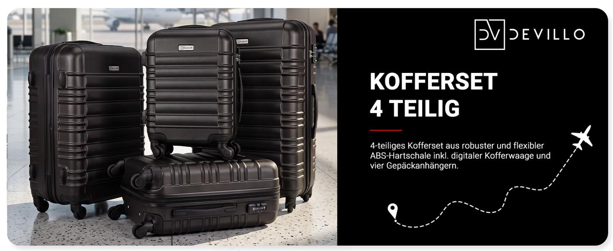 Devillo® Kofferset 4tlg. S-M-L-XL, Onyxblack - Trolley Koffer Reisekoffer Reisekofferset Gepäck Rollkoffer TSA 4 Rollen ABS-Hartschale Teleskopgriff